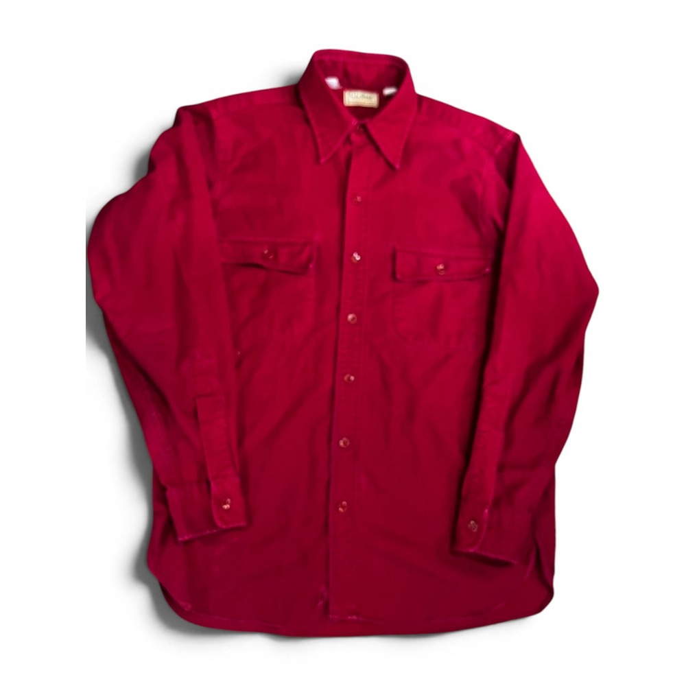 Vintage LL Bean Chamois Cloth Shirt Mens 15.5 Red Flannel Made in USA 1611 Med